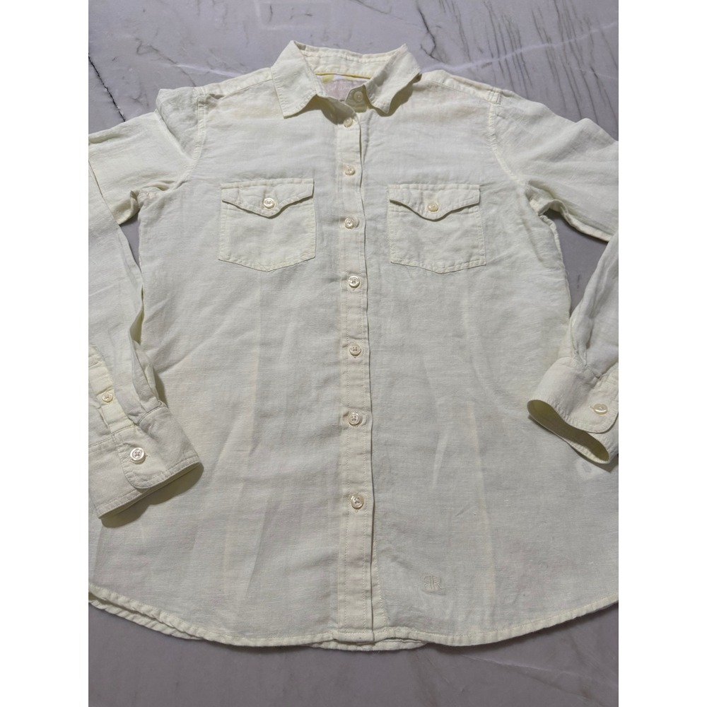 Banana Republic Soft Wash Butter Yellow Linen-Blend Button-Down Shirt Small - Picture 2 of 11